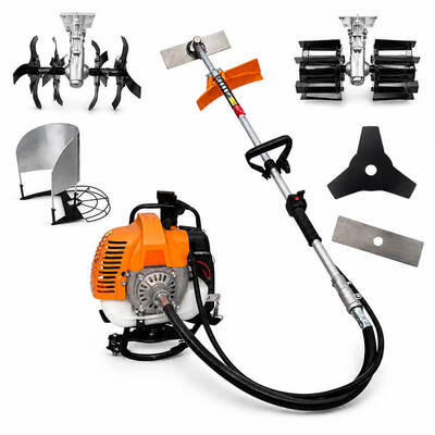 Backpack Multi-Functional Gasoline Brush Cutter & Grass Trimmer Kit, Heavy-Duty Petrol Weed Eater with Flexible Shaft, Rotary Tiller, Paddy Weeder & Harvester for Farm & Slopes
